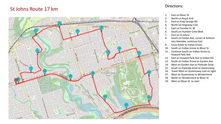Saint Johns 17 km route map